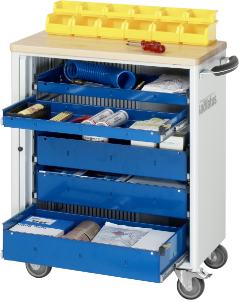 RAU Werkzeugwagen 7260, B725xT400xH860mm, 5xSchublade-VA, Buche-Top-25mm, 02-7260B.11