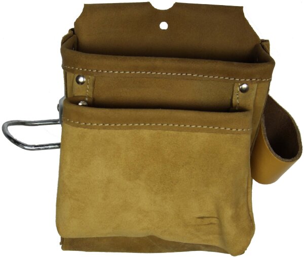Profibau Nageltasche 77813 Spaltleder Beige, 2 Taschen, 2 Hammerhalter