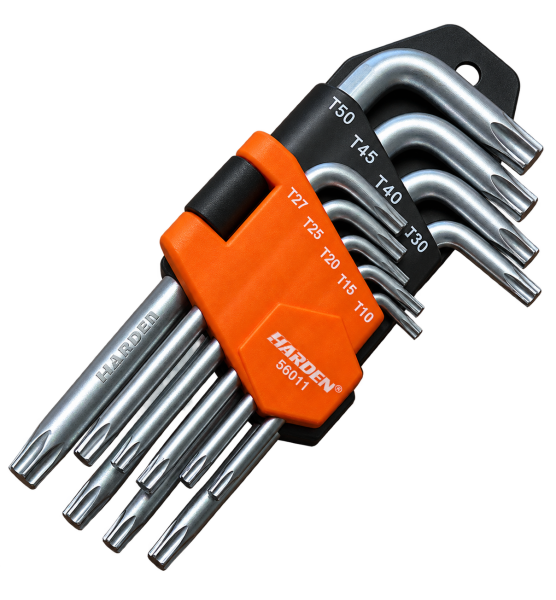 Profibau Torx Innensechskantschlüssel-Satz 78038 Kurz, 9-teilig im Halter, Chrom-Vanadium-Stahl, EN912
