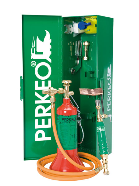 PERKEO Weichlötanlage 799/5/K/T4 Hammerform mit Koffer und Zubehör, Propan, Anschluss M10x1LH
