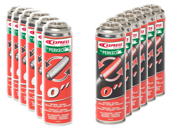 Perkeo Ersatzkartuschen-Set 792/03/SET, 12 Stück je 60 g (Propan-Butan & M-Gas), für Piezo-Kartuschenlötkolben C60, 2 Stunden Brenndauer