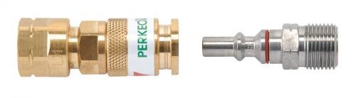 Perkeo Quicky Schnellkupplung zum Umfüllen 492/5/02, Eingang G 3/8 Zoll LH-IG, Ausgang G 3/8 Zoll LH-AG, mit automatischer Gassperre, für Weichlötanlagen