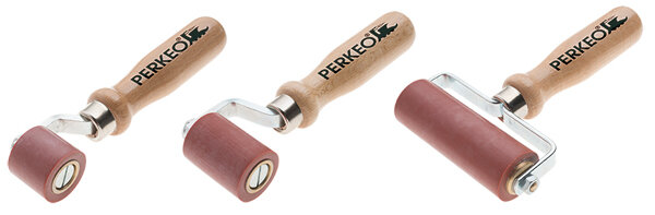 PERKEO Silikon-Andrückrolle BS152-34 mit Holzgriff, 80 mm Rollenbreite, kugelgelagert