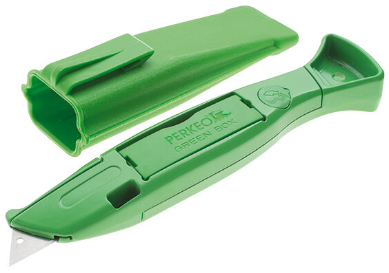 Perkeo Flipper Trapezmesser BS152-39 Metall, inkl. 20 Klingen und Köcher mit Gürtelclip