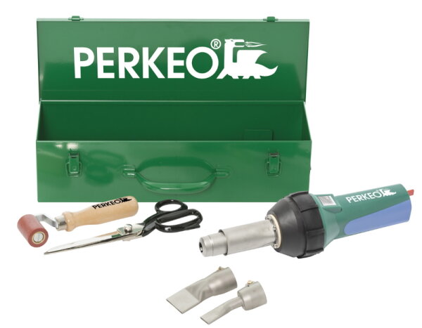 Perkeo Heißluft-Handschweißgerät Hotgun 2000 S 745/90/100 Set inkl. Zubehör und Stahlblechkasten, 230 V, 1600 W