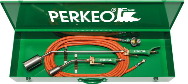 Perkeo Aufschweißbrenner-Set Titan Plus Set II 780/61/F909/T mit Brennergriff Drachenflügel und Kantenbrenner Hexe, 10 m Schlauch, SK1-Schnellkupplung