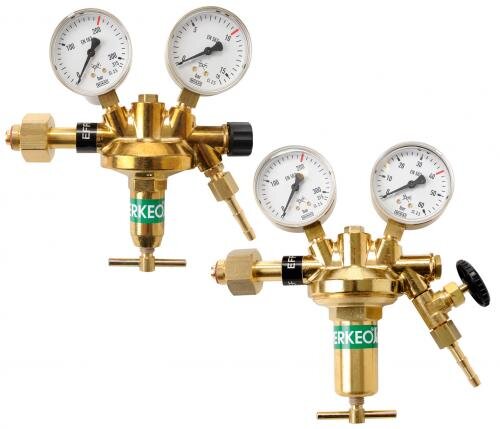 Perkeo Stickstoff-Flaschendruckminderer BS152-77 nach DIN EN ISO 2503, 200 bar auf 60 bar, Vollmessing