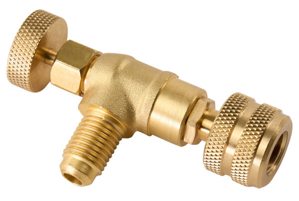 Perkeo Kältemittel-Sicherheitskontrollventil 467/10/4201 IG 1/4" SAE x AG 1/4" SAE, für Kälteanlagen, mit Ventilkerneindrücker