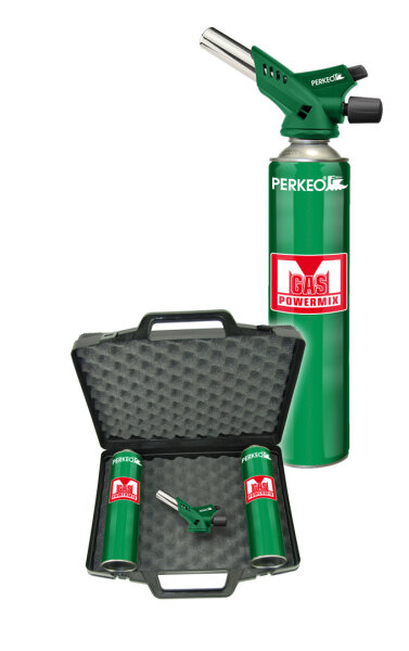 Perkeo M-Gas Spotfire Hartlötbrenner-Set 799/3/10 im Koffer inkl. 2 M-Gas-Kartuschen, über 2000 °C, Piezozündung