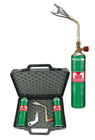 Perkeo M-Gas Clipfire Gaskartuschenbrenner Set 799/3/08 im Koffer inkl. 2 M-Gas-Kartuschen, Anzünder und Löteinsatz, zum Hartlöten, über 2400 °C