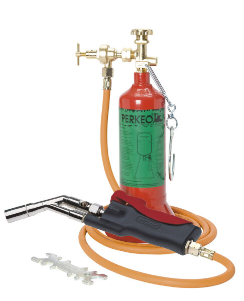Perkeo Propan-Piezo-Rohr-Lötanlage 799/3/02, 2,5 m Schlauch, Anschluss G3/8" LH, für Hartlöten bis 22 mm, mit Totmann-Handgriff