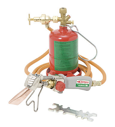 PERKEO Propan-PIEZO-Weichlötanlage mit bauch.Fl.2,5m-Schl,Anschl.G3/8"LH - 799/5/04