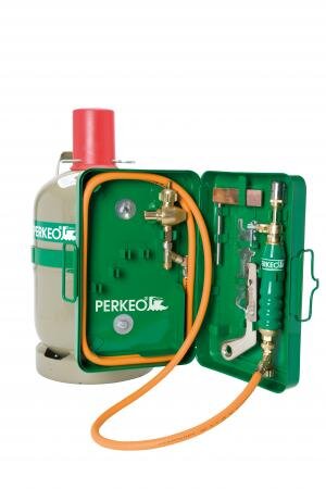 PERKEO Propan-Weichlötanlage BS152-113 im Stahlblechkasten, mit 5 kg Flasche und Schlauchbruchsicherung