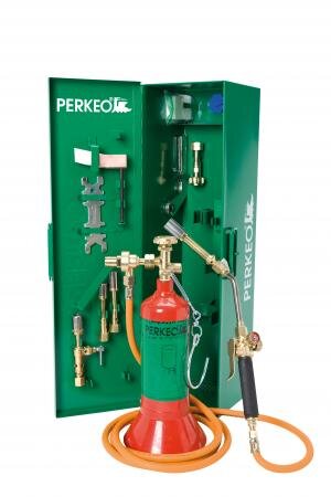 Perkeo Propan-Hart- und Weichlötanlage BS152-121 im Stahlblechkasten, mit Montageflasche, G3/8" LH Anschluss