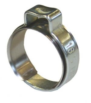 Perkeo 1-Ohr-Klemme BS152-131 mit Einlagering, 14,6 - 16,8 mm Außendurchmesser, 8,2 mm Bandbreite