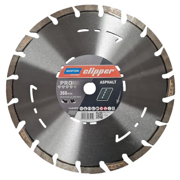 Norton Clipper Diamantscheibe 70184631583 Pro Asphalt II, Ø 450 mm, Bohrung 25,4 mm, mit Schnitttiefenanzeiger und Unterschnittschutz