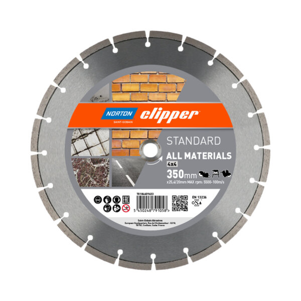 Norton Clipper Diamantscheibe 70184609633 Standard 4x4, Ø 350 mm, Bohrung 25,4/20 mm