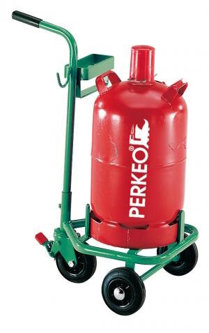 Perkeo Stahlflaschen-Rollwagen 455/01/05 mit Vollgummibereifung, für 11 kg Propanflasche, mit Brenner- und Schlauchhalterung
