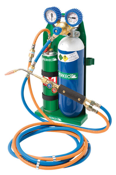 Perkeo Maxi Eco Powergas-Hartlötgerät 799/16/01/6 mit M-Gas-Sauerstoff, 3.000 °C, 2 l Sauerstoffflasche