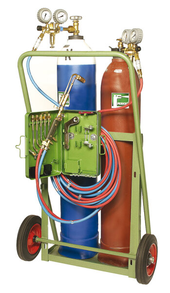 PERKEO A/S-Montagegerät 799/17A/20l mit 20 l Stahlflaschen, trag- und fahrbar, zum Schweißen, Schneiden und Hartlöten
