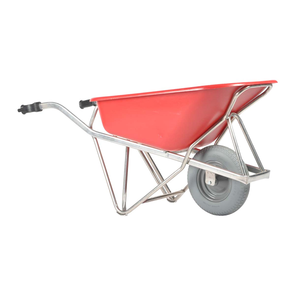 Matador - Profi-Schubkarre aus Aluminium (ergonomisch)Tragkraft: 200kg. - HDPE-Mulde (rot) 90 Liter - pannensicherer Reifen