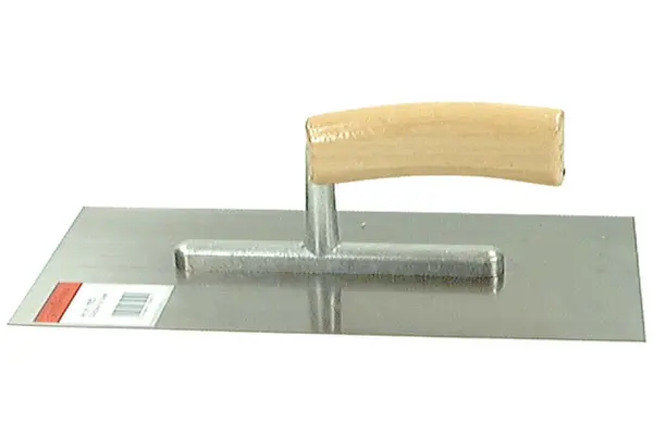 Profibau Glättekelle 75052 Nietenlos 280 mm, Blanker Stahl, Gebogener Holzgriff
