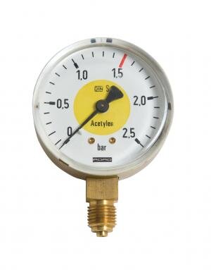 PERKEO Acetylen-Sicherheitsmanometer BS152-217 nach DIN EN 562, 0-40 bar, Anschluss G 1/4 Zoll