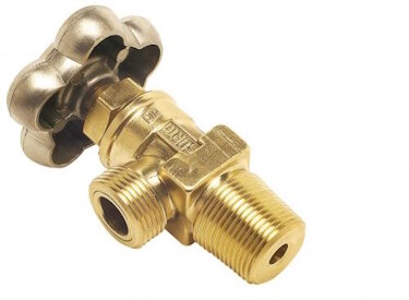 PERKEO Stahlflaschenventil nach DIN 477 BS152-232 für Wasserstoff, Vollmessing, Linksgewinde