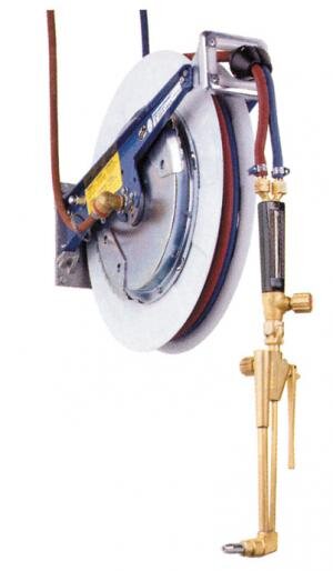PERKEO Automatischer Schlauchaufroller 407/Z1/15 mit Acetylen-Sauerstoff-Zwillingsschlauch, 15 m, 20 bar