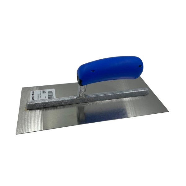 Profibau Glättekelle 76602 rostfrei, Softgriff, 305 x 120 mm, gebogen, gehärteter Chromstahl
