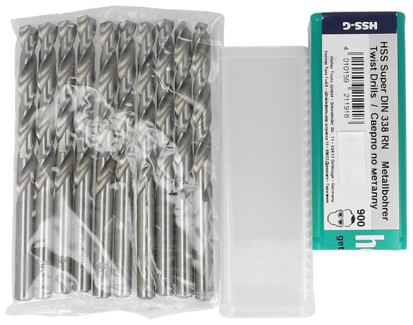 HELLER HSS-G Super DIN 338 RN Stahlbohrer Rundschaft Set 10-teilig Ø 0,2-14mm