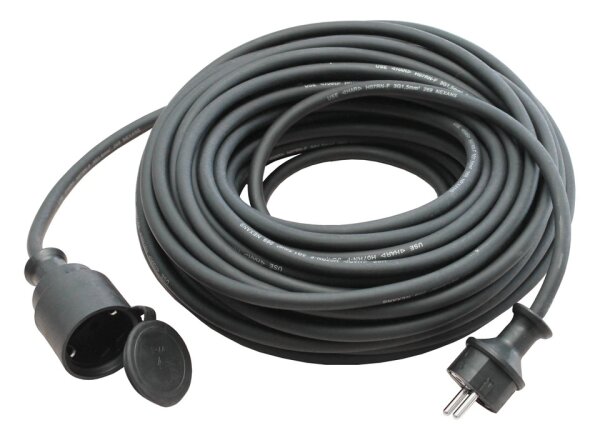 Profibau Verlängerungskabel BS100-57 schwarz, 10 m / 20 m, spritzwassergeschützt, Gummileitung H07RN-F 3G1,5 mm²