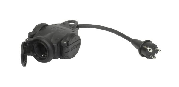 Profibau 3-fach Verteilersteckdose BS100-60 Vollgummi mit Klappdeckel, 10 m / 30 m, IP44 spritzwassergeschützt, H07RN-F Neoprenkabel