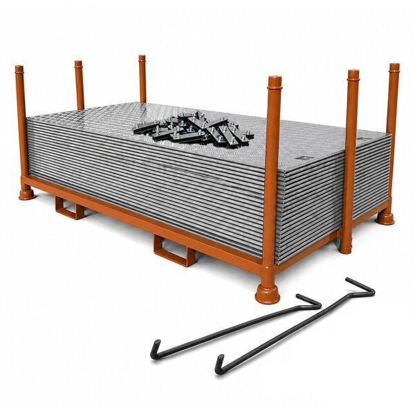 20m² SET - 10x Fahrplatten 10x1000x2000mm grau + Transportgestell lackiert mit Kunststoffverbinder