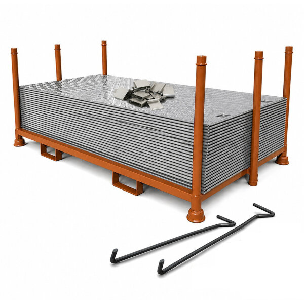 40m² SET - 20x Fahrplatten 10x1000x2000mm grau + Transportgestell lackiert mit Verbindungsklammern
