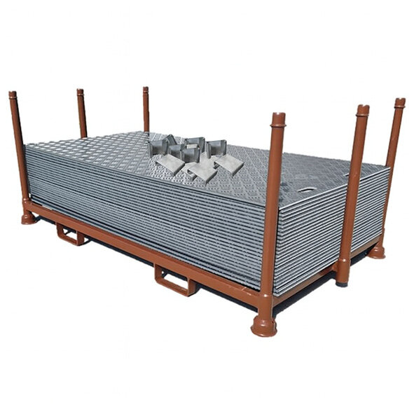 80m² SET - 40x Fahrplatten 10x1000x2000mm grau + Transportgestell lackiert mit Verbindungsklammern