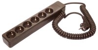 Steckdosenleiste 6-fach, 2,5m Spiralkabel, schwarz - AS...