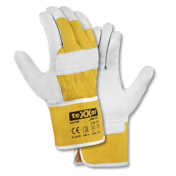 teXXor® Rindvollleder-Winterbauhandschuhe HIMALAYA I Leder natur/Drell gelb 1148