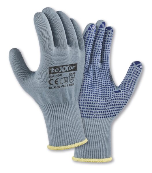 teXXor® Feinstrick-Handschuhe NYLON grau/blaue Noppen 1941