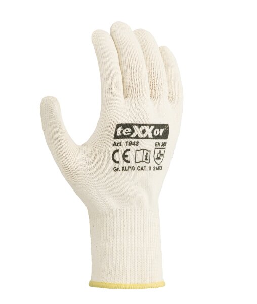 teXXor® Mittelstrick-Handschuhe BAUMWOLLE/NYLON weiß/blaue Noppen 1943