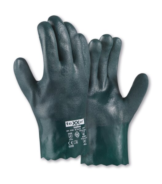 teXXor® topline Chemikalienschutz-Handschuhe PVC GRÜN grün 2150