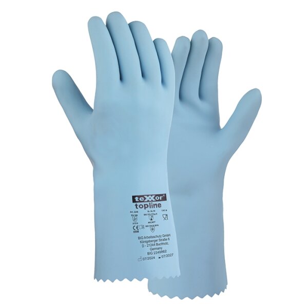 teXXor® topline Chemikalienschutz-Handschuhe NATURLATEX hellblau 2240