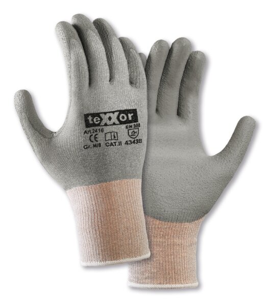 teXXor® Schnittschutz-Strickhandschuhe PU-BESCHICHTUNG grau/grau 2416