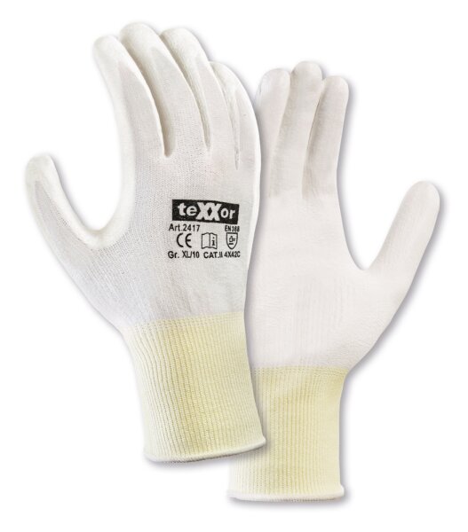 teXXor® Schnittschutz-Strickhandschuhe PU-BESCHICHTUNG weiß/weiß 2417