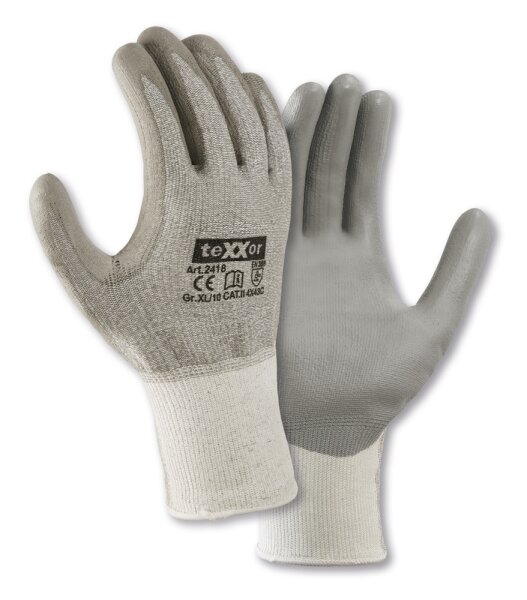 teXXor® Schnittschutz-Strickhandschuhe PU-BESCHICHTUNG grau/grau 2418