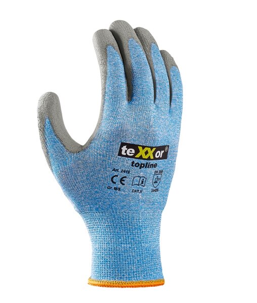 teXXor® Schnittschutz-Strickhandschuhe PU-BESCHICHTUNG grau/hellblau meliert 2419