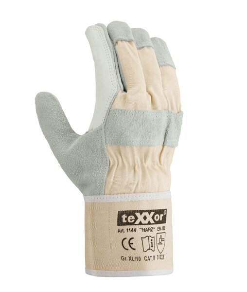 teXXor® Rindspaltleder-Handschuhe HARZ Größe 10 Leder gelb, Drell weiß (1144-10)