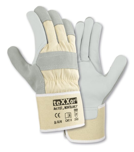 teXXor® Rindvollleder-Handschuhe MONTBLANC II Größe 10 Leder natur, Drell weiß (1157-10)