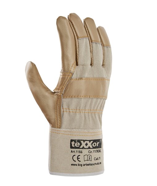 teXXor® Möbelleder-Handschuhe HELLES LEDER Größe 11 Leder hell, Drell weiß (1166-11)