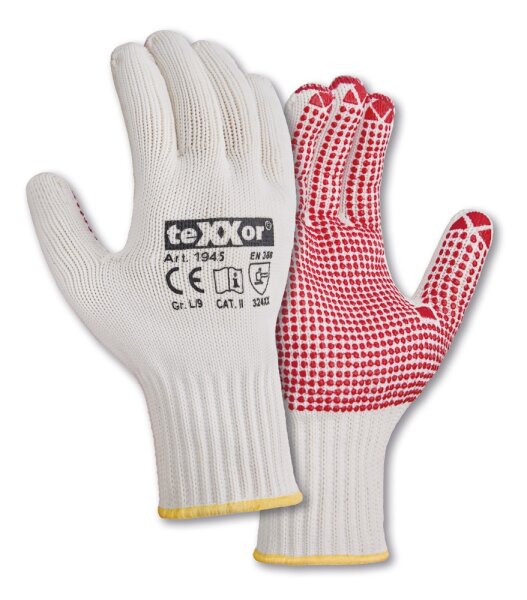 teXXor® Grobstrick-Handschuhe BAUMWOLLE/NYLON Größe 10 beige/rote Noppen (1945-10)